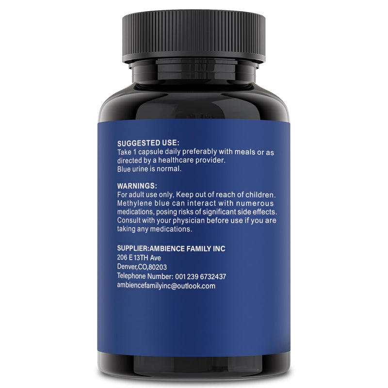 Methylene Blue Capsules - Pharmaceutical Grade Blue Methylene 15mg, with Vitamin C Ester, Daily Wellness & Cellular Support, 60 Capsules