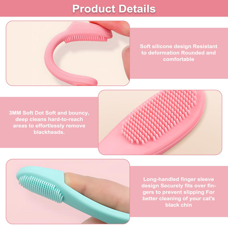 4Pcs Silicone Cat Chin Brush, Cat Chin Scrubber for Cats Chins Cleaner, Soft Pet Finger Toothbrush Dental Care for Cats Dog Puppies(Purple, Green, Fuchsia, Pink)