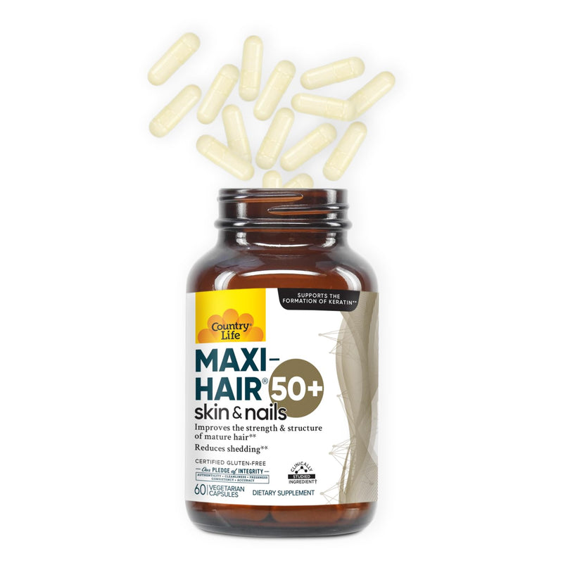 Country Life Maxi-Hair 50+ Hair, Skin & Nails, 60 Vegetarian Capsules | Supports keratin formation and mature hair strength with biotin, Cynatine HNS, zinc and L-cysteine; gluten-free