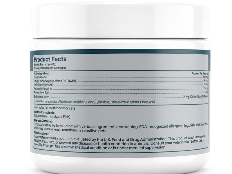 Cat Probiotic Powder for Cats with 6-Strain Probiotic Blend, Digestive Enzymes, Pumpkin Fiber & Omega-3 — Digestive & Gut Health Supplement, 4.2 oz, 120 Scoops