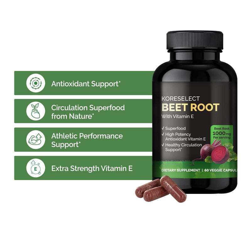 Beet Root 1000mg Capsules with Vitamin E -Supplement, Immune Support, Athletic Performance with Vegan 60 Caps, for Women and Men - BeesActive Australia