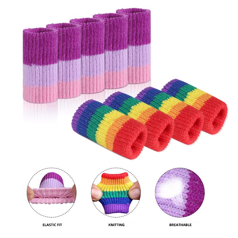 Finger Sleeves Protectors, 10 Pcs Finger Compression Sleeves Support Thumb Brace Finger Splint Sleeve, Elastic Sports Finger Sleeves for Trigger Finger, Knuckle, Arthritis, Basketball (Purple pink) Purple pink