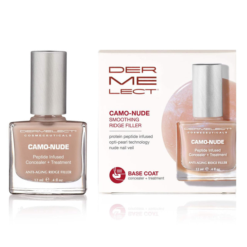 Dermelect Camo-Nude Concealer + Treatment - Nailcare Base Coat with Keratin Protein Peptides, Biotin, Strengthening, Smoothing & Concealing Treatment for Nail Ridges, Yellowing, Splitting Nails 0.4 oz - BeesActive Australia