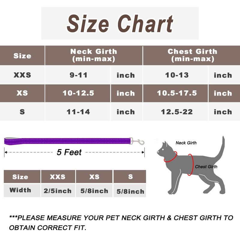 Cat Harness and Leash Set for Walking Escape Proof for Small Large cat Kitten Harness with ID tag Pocket (Purple,XXS) XX-Small Purple - BeesActive Australia