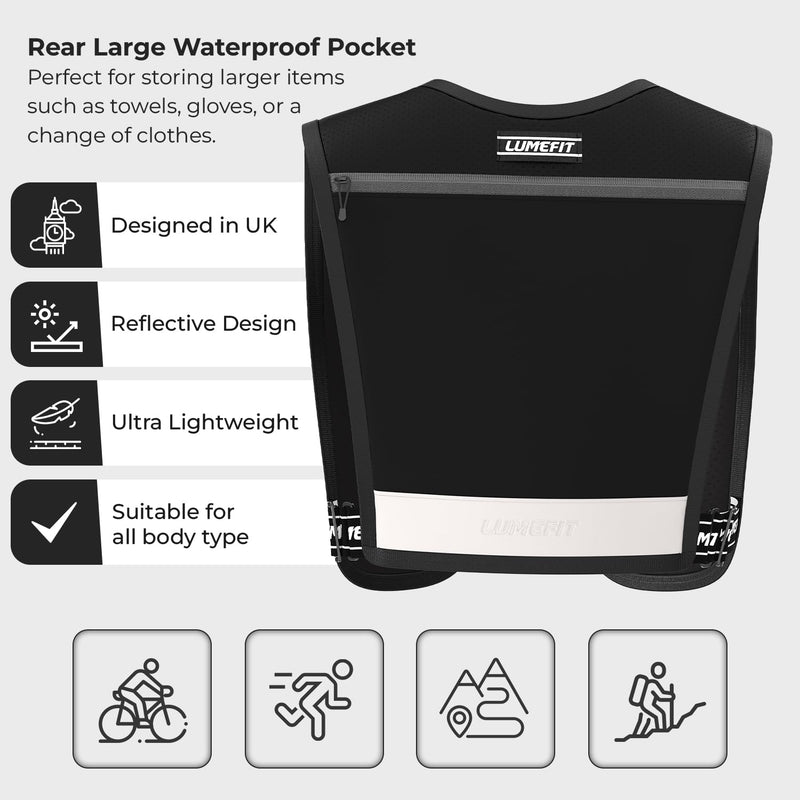 LUMEFIT Running Vest Phone Holder - Hydration Vest with Water Bottle- Reflective Vest for Men and Women- Running Hydration Vest Waterproof Phone Pouch Black