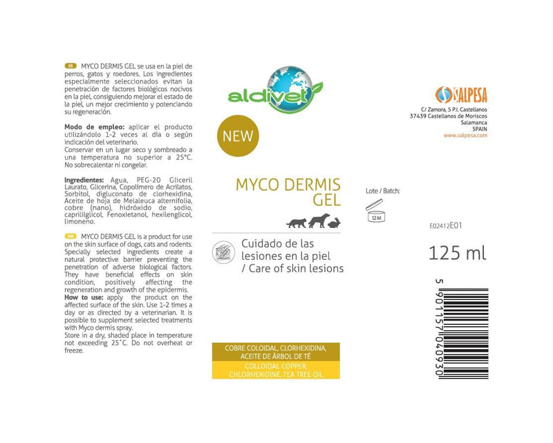 Aldivet Gel for the Care of Skin Injuries in Dogs Cats and Rodents - Natural Protective Barrier - Deep Hydration - Skin Regeneration - Antimicrobial Properties - 125ML