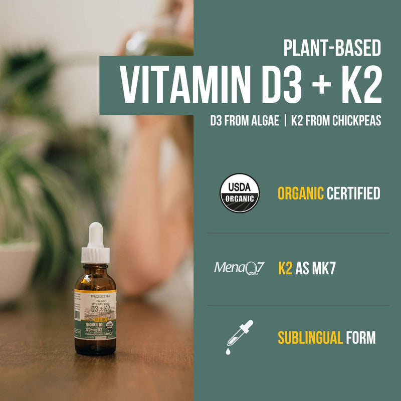 Organic Plant D3 K2 vitamin 10000 iu - All-Trans MK7 from MenaQ7 (120 mcg K2) - 100% Organic & Plant-Based Sublingual D3 Drops 10,000 iu (Cholecalciferol), 100% Vegan - Supports Immunity, Bone, Brain 1 Fl Oz (Pack of 1)