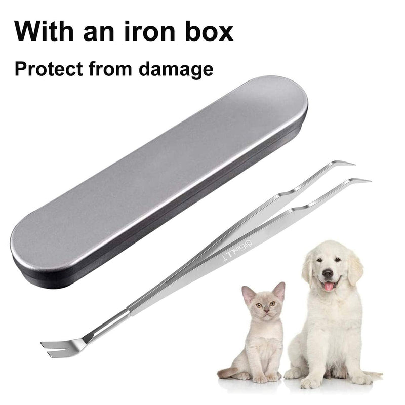 EasyULT 2 in 1 professional tick tweezers, tick tweezers and tick hook, made of high-quality stainless steel, easy to remove ticks, tick remover for humans, dogs, cats (with storage box) silver - BeesActive Australia