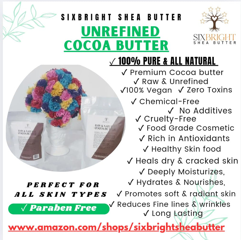 Sixbright Unrefined Cocoa Butter –16 oz | 100% Pure, Food Grade- Natural Moisturizer for Dry Skin, Fades Stretch Marks & Scars ,For Skin, Hair, DIYs. Chocolate Aroma Solid - BeesActive Australia