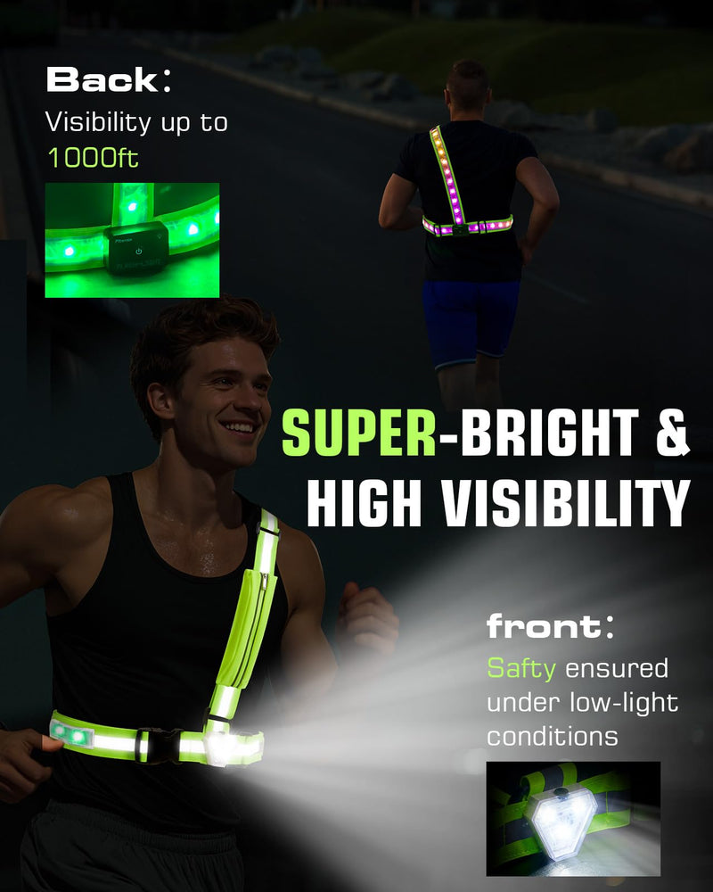 Zacro Reflective Running Vest with 9 RGB Modes, 500LM High Visibility Chest Light for Runners, Rechargeable Light Up Running Gear for Night Safety Cycling Hiking Dog Walking Adjustable for Men Women with Phone Bag - BeesActive Australia
