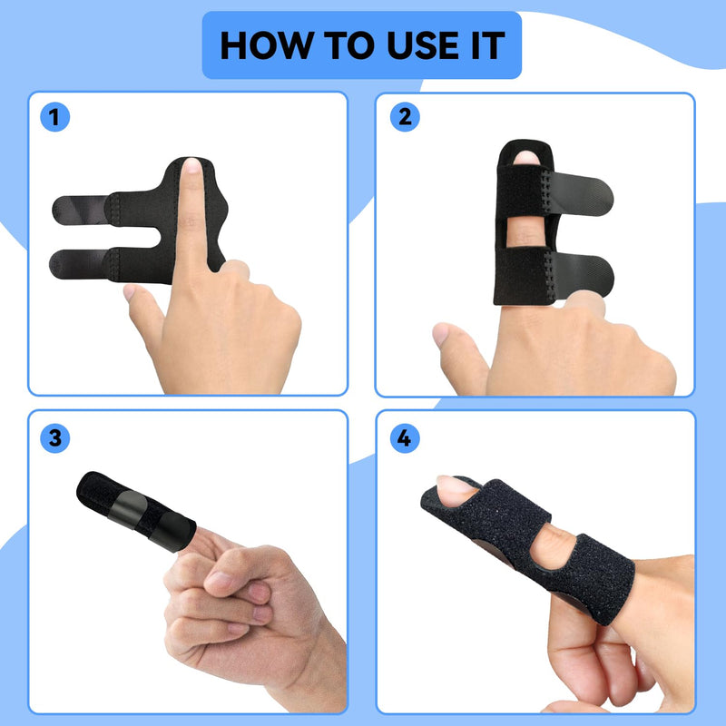 Finger Splint, Universal Trigger Finger Brace for Broken/Arthritis Pain and Sprain Relief, Splints for Middle, Index, Ring (2 Pack,Black) Black