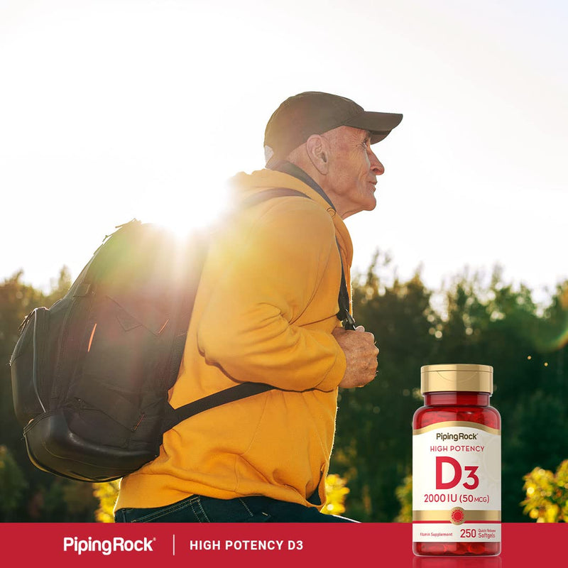 Piping Rock Vitamin D3 2000 IU | 250 Softgels | High Potency | Cholecalciferol Supplement | Non-GMO, Gluten Free 250 Count (Pack of 1)