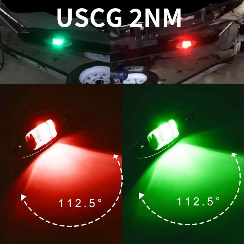 Marine Navigation Lights Red and Green Bow Light LED for Boat USCG 2 NM Waterproof 12 Volt Stainless Steel Side Flush Mounting 1 Pair