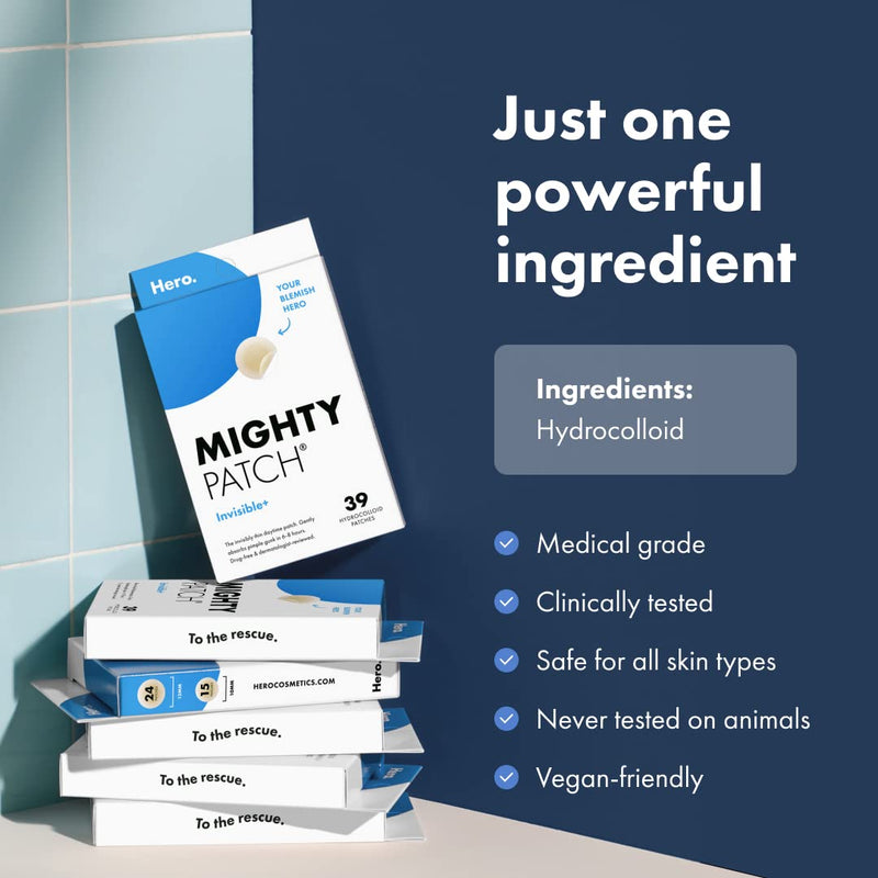 Mighty Patch‚Ñ¢ Invisible+ Patch - Daytime Hydrocolloid Acne Pimple Patches for Covering Zits and Blemishes, Ultra Thin Spot Stickers for Face and Skin (24 Medium and 15 Small Patches) 39 Count - BeesActive Australia