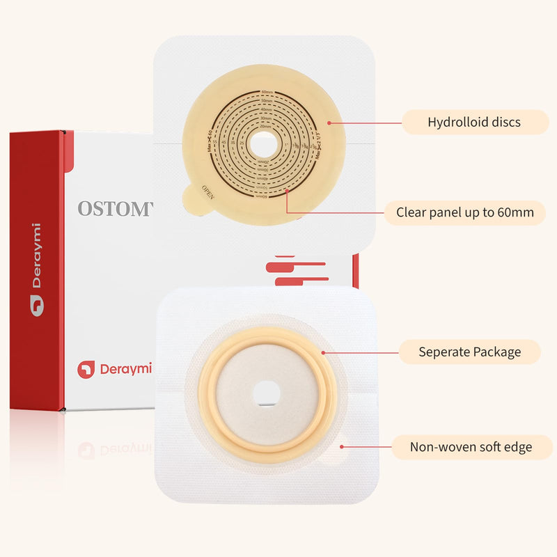 30 PCS Ostomy Supplies Colostomy Bags 2 Piece Ostomy Bag Two Piece Ostomy Drain Pouches for Ileostomy & Stoma Care, Trim-to-Fit 15-60 mm (20 x Bags+10 x Skin Barriers) 20 Bags+10 Flat Barriers
