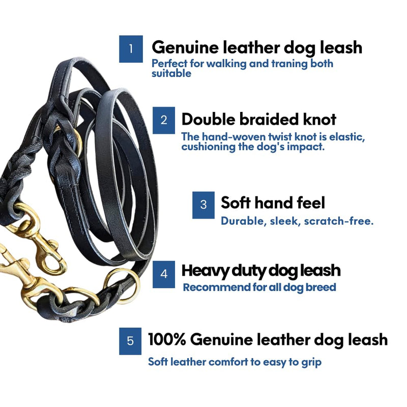 8 FT Multi-Function Leather Dog Leash, Genuine Leather Hands-Free Training Lead for Small Medium Large Dogs, Adjustable Long Leash for Walking, Hiking, Obedience Control (Black, 8 Ft) Black - BeesActive Australia