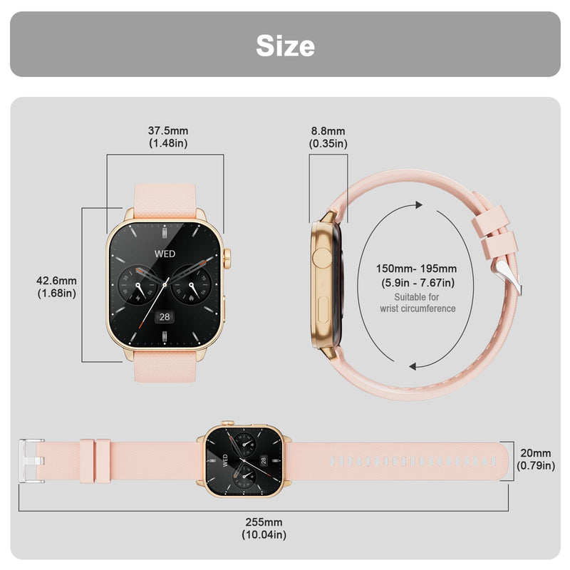 MFVLP Smart Watch for Men Women, 1.85'' AMOLED HD Fitness Watch with 120+ Sports Modes, Bluetooth Call/Heart Rate/Sleep Monitor/Pedometer, Smartwatch for Android iOS, IP68 Waterproof, Gold Deep Pink Gold