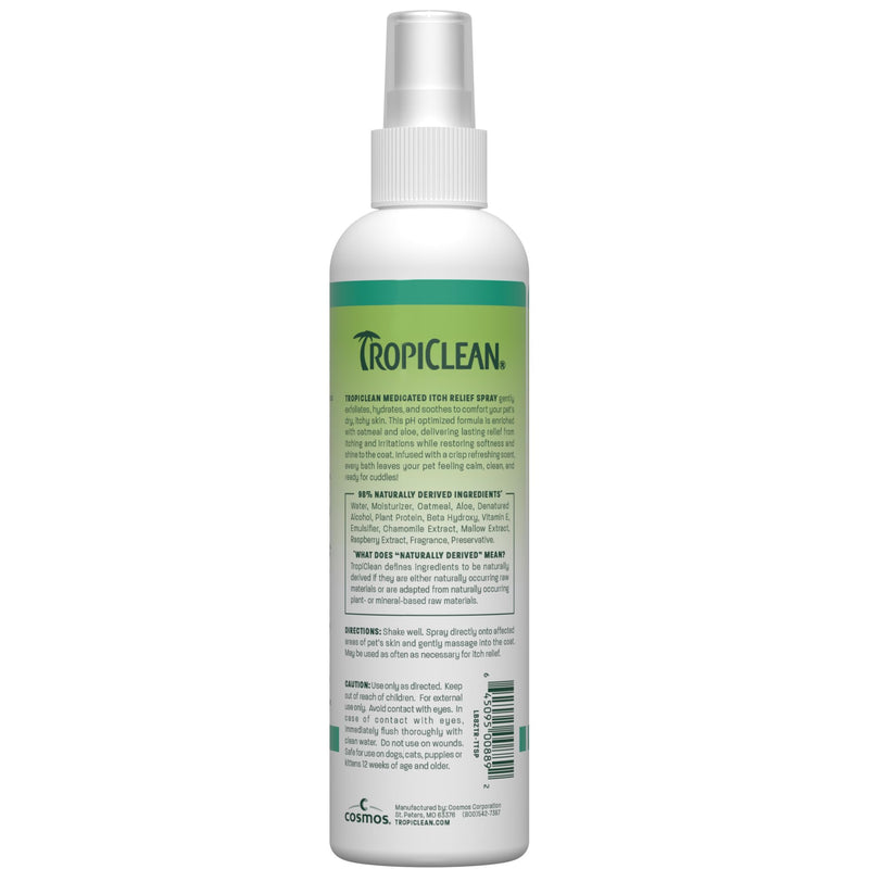 TropiClean Medicated Itch Relief Deodorizing Spray, Oatmeal & Aloe Scented, Dog Perfume with Soothing Aloe, 8 oz.