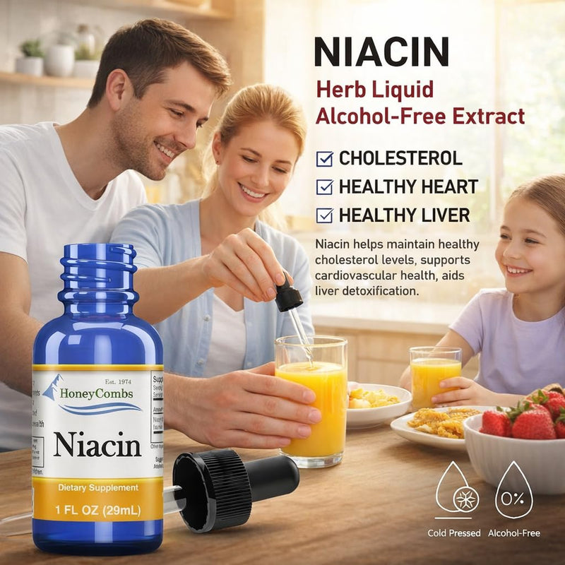 HoneyCombs Vitamin B3 Niacin Liquid Drops 1 oz | Fast-absorbing liquid Niacin supplement for convenient daily nutritional support and overall wellness. 1 Fl Oz (Pack of 1)
