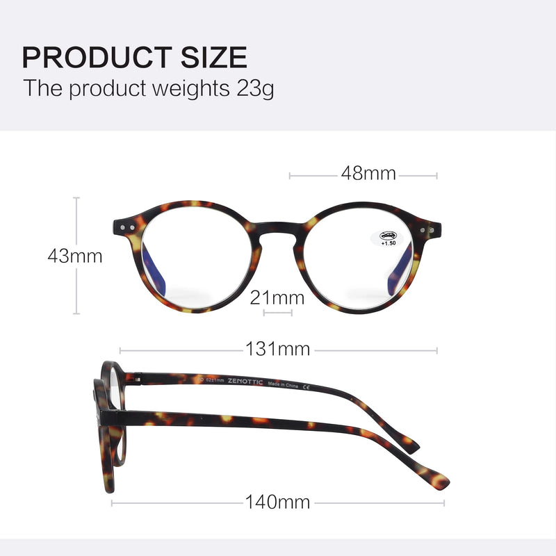 ZENOTTIC Reading Glasses Blue Light Blocking Round Glasses for Men Women Magnification 0.0 1.0 1.5 2.0 2.5 3.0 3.5 Tortoise 2.5 x - BeesActive Australia