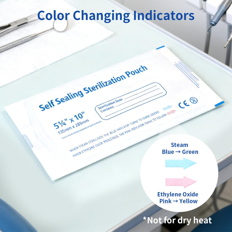 200 Packs Self Seal Sterilization Pouches 5.3"x11" with Color Changing Indicator, Autoclave Sterilizer Bags for Dental, Tattoo, Nail Instrument Tools 5.3"x11" - BeesActive Australia