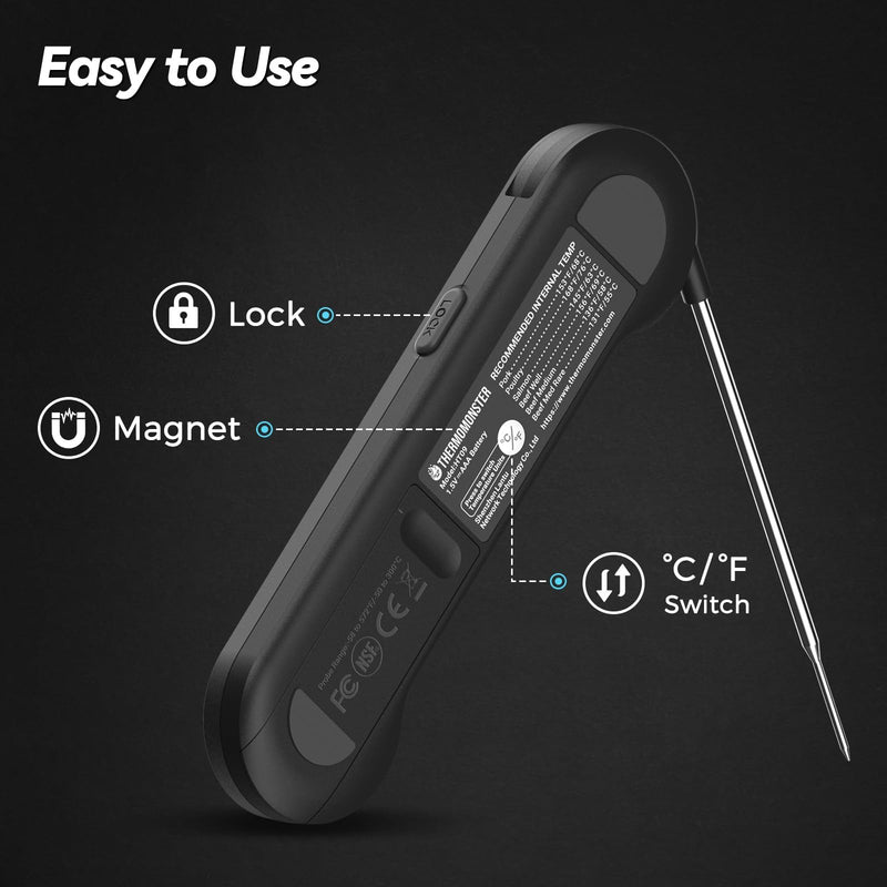 0.5 Sec Instant Read Meat Thermometer Digital with ±0.5℉ Precision, Food Thermometer for Cooking Kitchen Gadgets, Oven Grill Candy BBQ Essentials Accessories, Gifts for Him Dad Men Birthday, Black