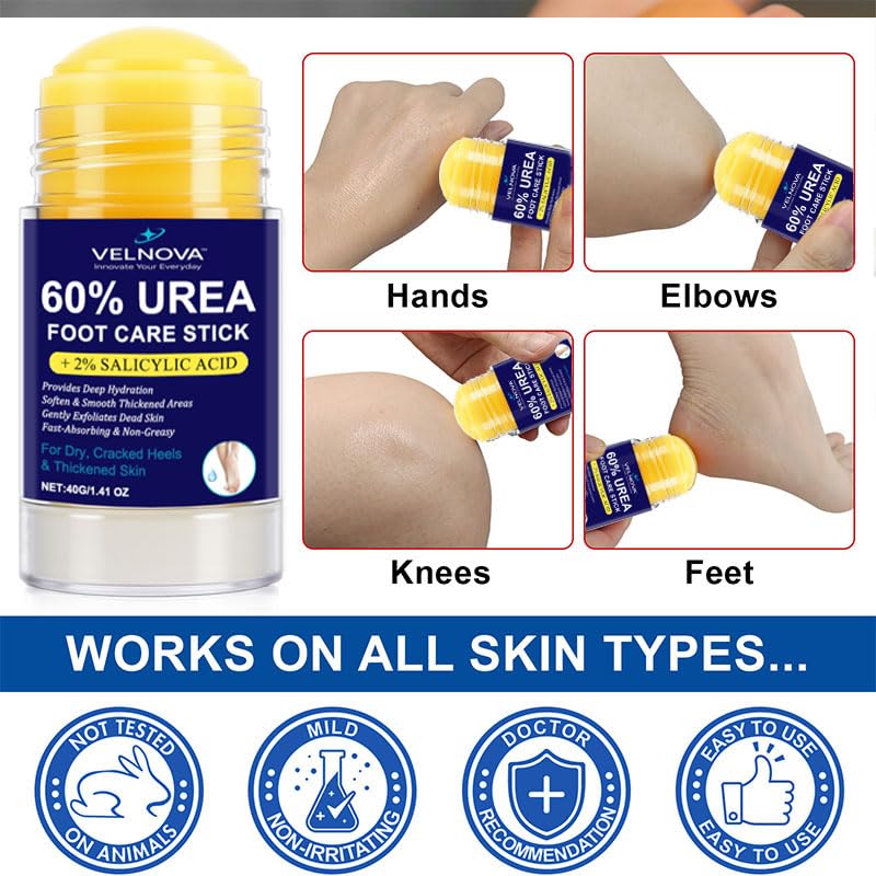 60% Urea Foot Care Stick with 2% Salicylic Acid – Maximum Strength Callus Remover & Foot Cream for Dry Cracked Heels – Exfoliating Moisturizer, Non-Greasy – 1.41 oz
