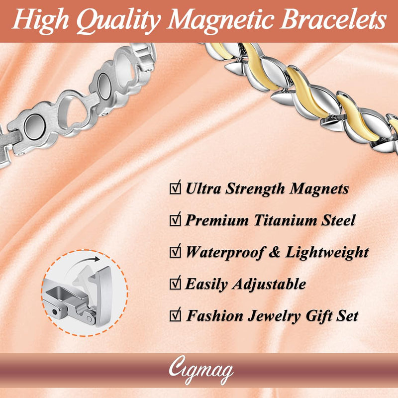 Magnetic Bracelets for Women Titanium Bracelet Strength Magnet with Adjustable Tool (2 PCS) Silver Gold Fish Tail - BeesActive Australia