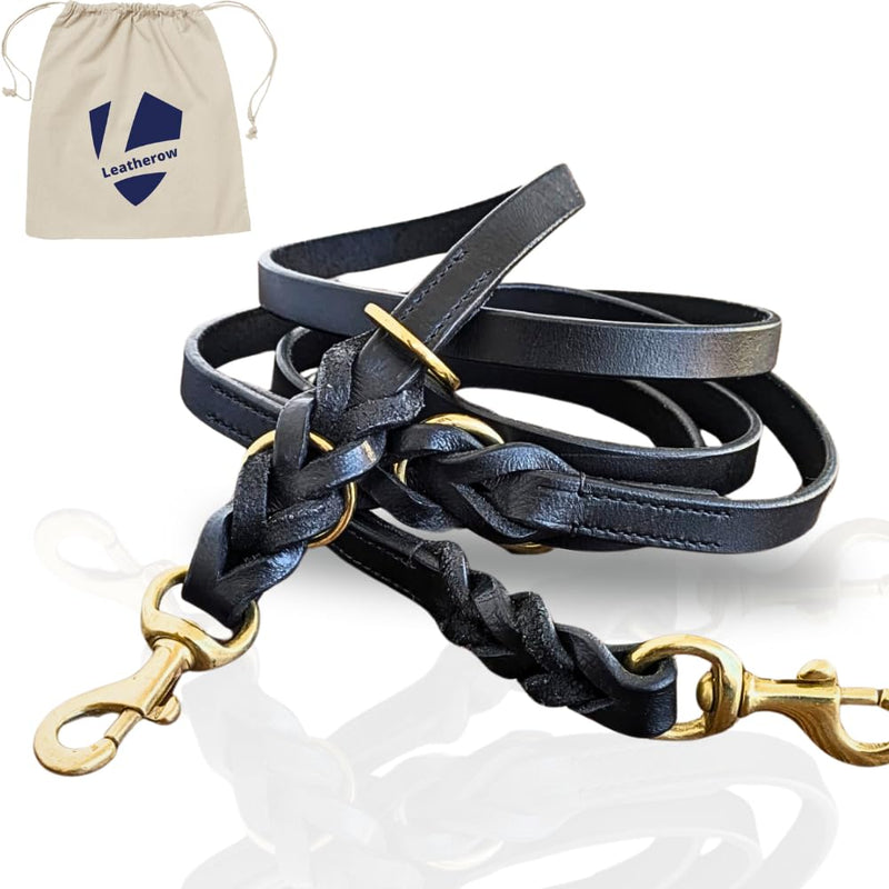 8 FT Multi-Function Leather Dog Leash, Genuine Leather Hands-Free Training Lead for Small Medium Large Dogs, Adjustable Long Leash for Walking, Hiking, Obedience Control (Black, 8 Ft) Black - BeesActive Australia