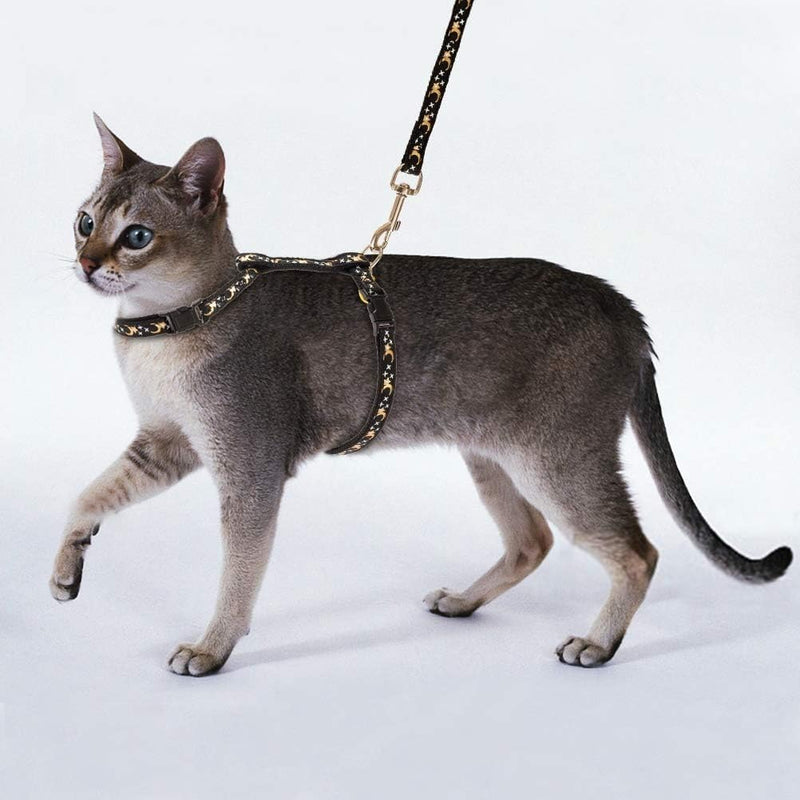 Cat harness with leash adjustable reflective harness for cat escape-proof chest strap with safety buckle cat harness for walks cat vest black for medium and large kittens black with star - BeesActive Australia