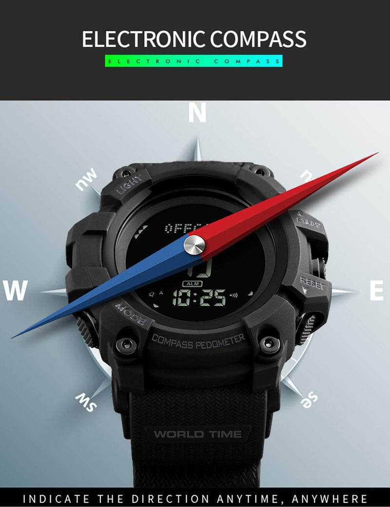 Mens Digital Sports Watch Waterproof Military Outdoor Compass Multifunction Wrist Watch Pedometer Calorie - BeesActive Australia