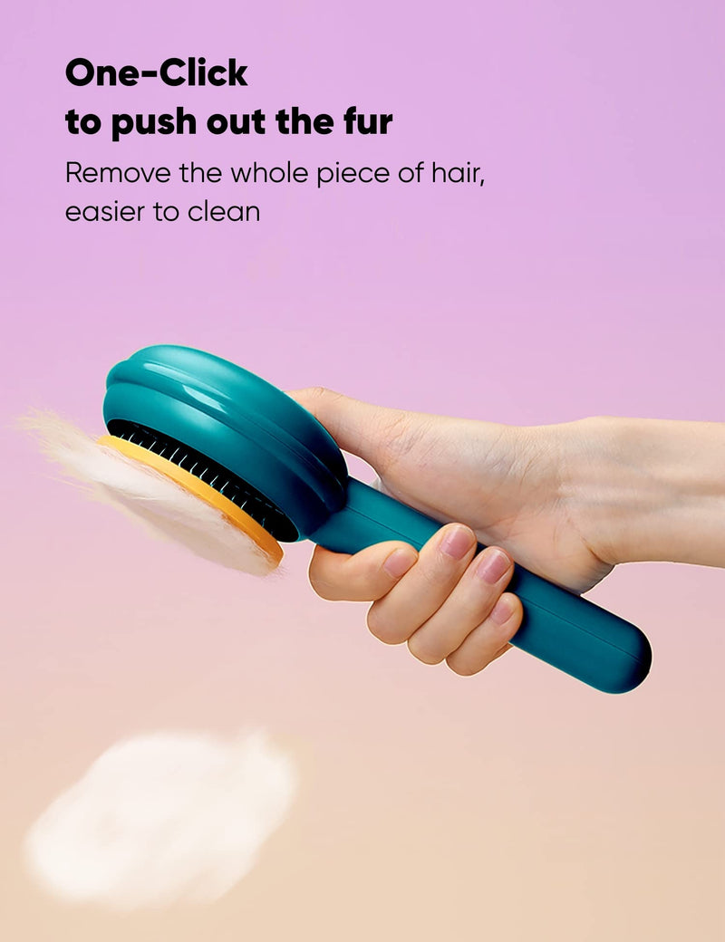 Cat Grooming Brush Self Cleaning Slicker Dogs Cats Doggy Pet Kittens One-Click Shedding Button Stainless Steel Teeth Comb Removal Loose Matted Tangled Hair Massage Indoor Outdoor Undercoat Hamburger Cabbage - BeesActive Australia