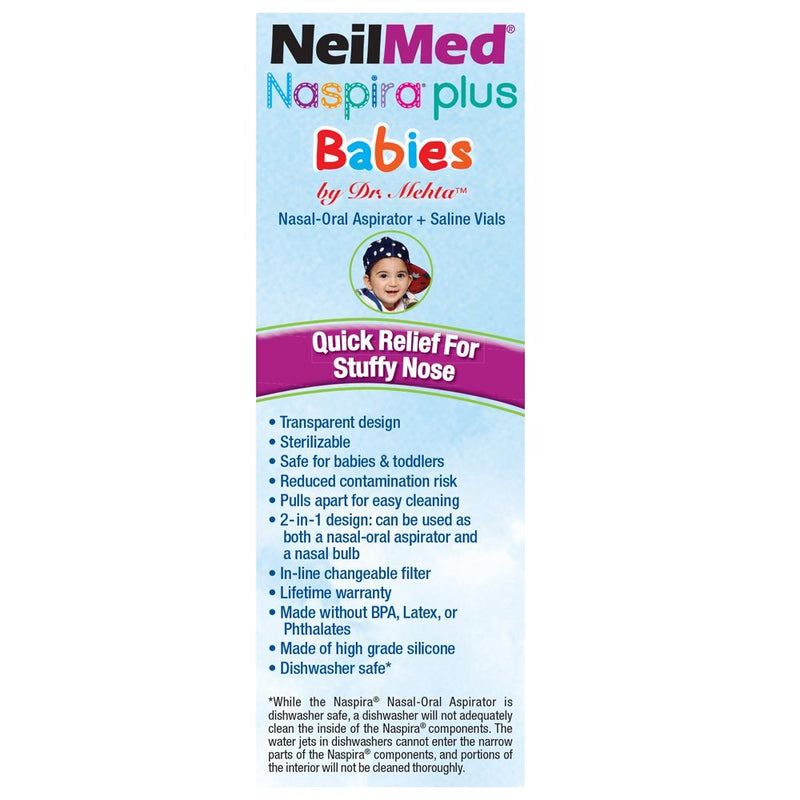 NeilMed Naspira Plus Nasal Oral Aspirator, 1 Count with saline ampoule(8) 1 Count (Pack of 1)