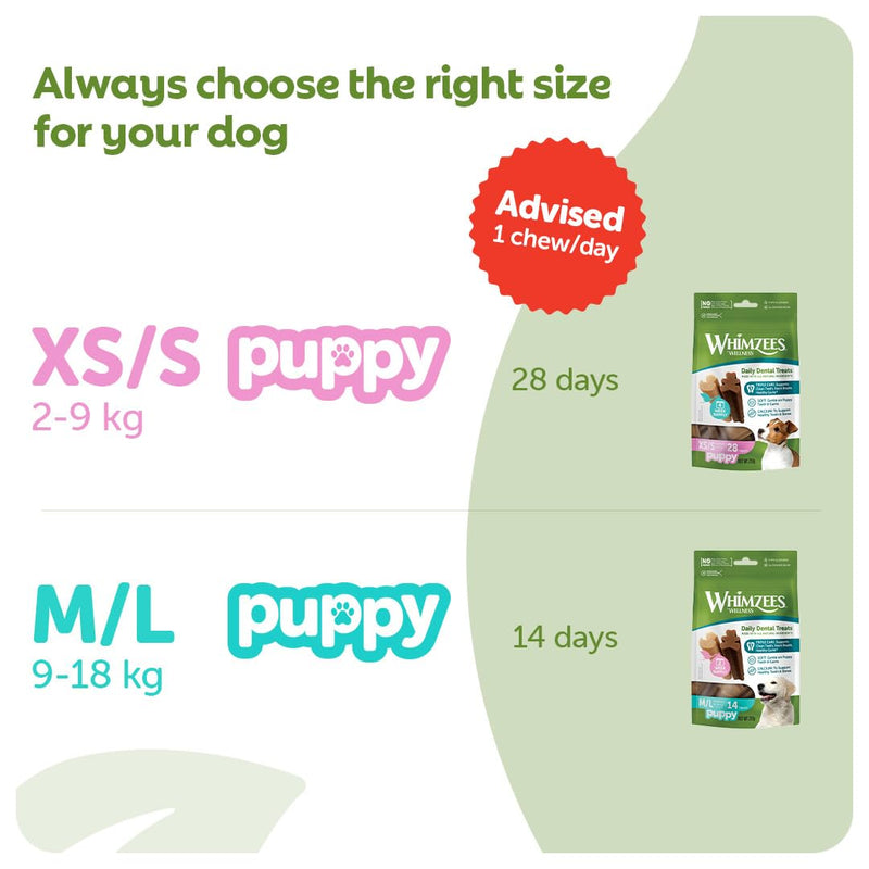 WHIMZEES Puppy Stix M/L, 14 Pieces – Dog Dental Stix, Size M/L, Dog Dental Sticks for Medium and Large Breeds, Natural and Grain Free, Rawhide-Free, Vegetarian, No Added Sugar Medium to Large Breed (9-14kg) 15.07 g (Pack of 14)