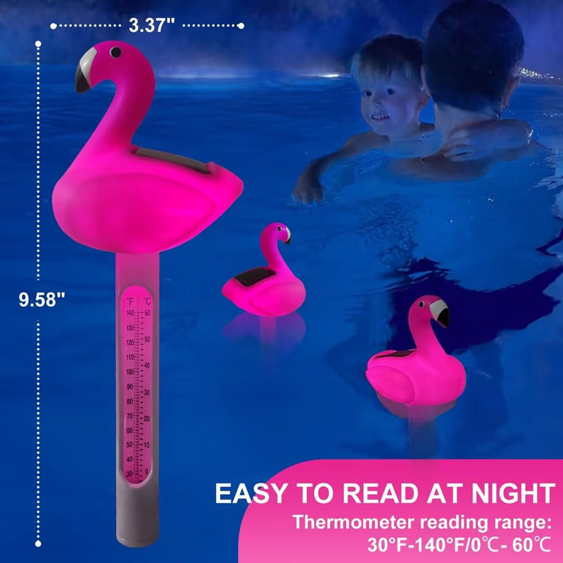 Floating Pool Thermometer,Solar Flamingo Pool Thermometer Floating,Easy Read Swimming Pool Thermometers at Night,Funny Pools Water Temperature Thermometers for Cold Plunge