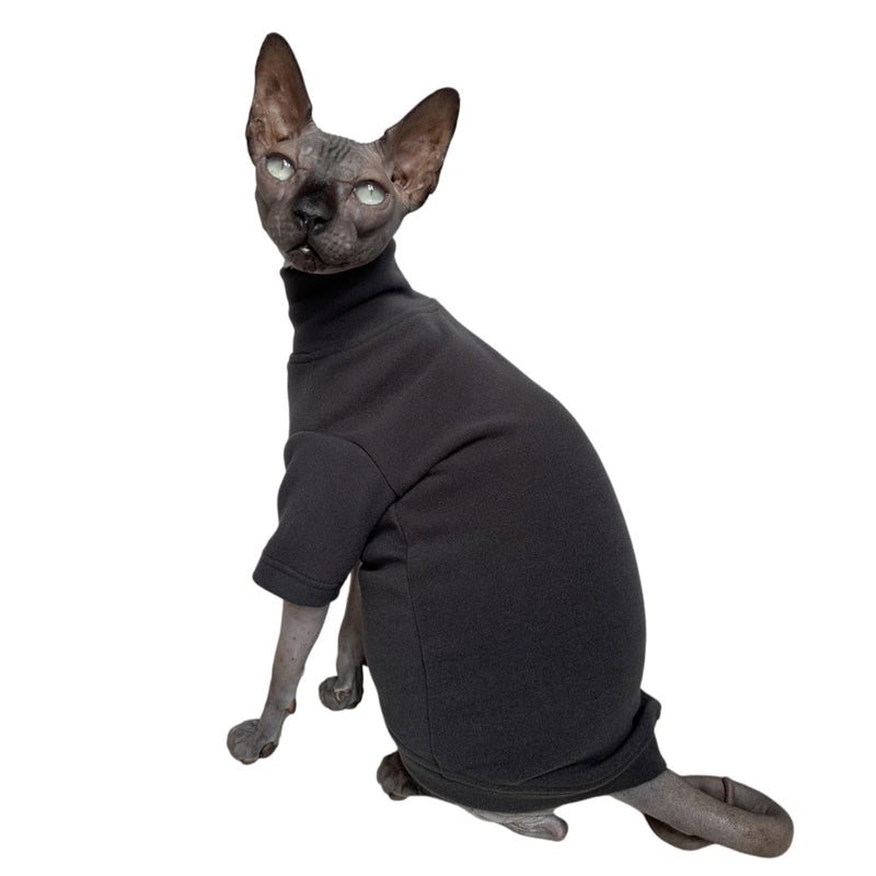 Sphynx Cats Solid Warm Fleece Shirt Cat Turtleneck Undershirt Thermal Hairless Cat Clothes for Sphynx, Devon, Cornish Cat Clothes and Small Kitten and Dogs (Deep Grey, Large) Deep Grey - BeesActive Australia