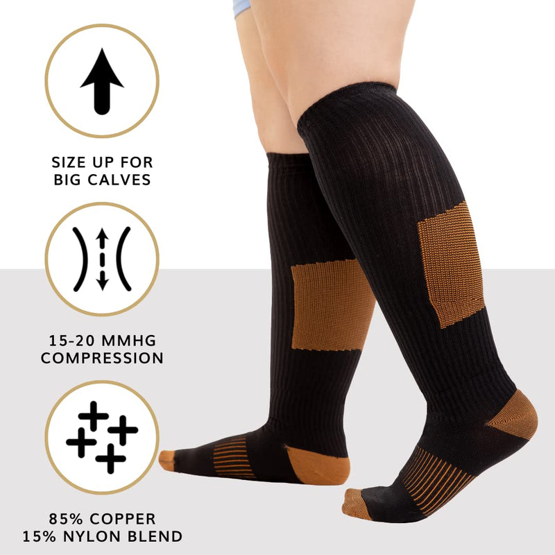 BraceAbility Compression Socks - Copper Anti-Embolism Medical Stockings for Swelling, Varicose Veins, Pregnancy Circulation, Travel, Flights, Running Shin Splints, Diabetic Adults (Pair) 2XL/3XL - BeesActive Australia