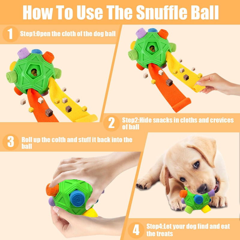 Dog Snuffle Ball-Interactive Puzzle Dog Toys Encourage Natural Foraging Skills Slow Feeder for Training and Stress Relief, Cloth Strip Hiding Food Chew Toys for Any Size Dogs with Squeaky Carrot Toy Green - BeesActive Australia