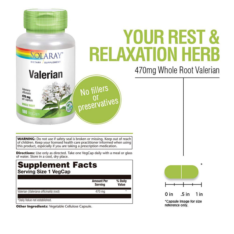 SOLARAY Valerian 470mg | Relaxation Support (180 CT) 180 Count (Pack of 1)