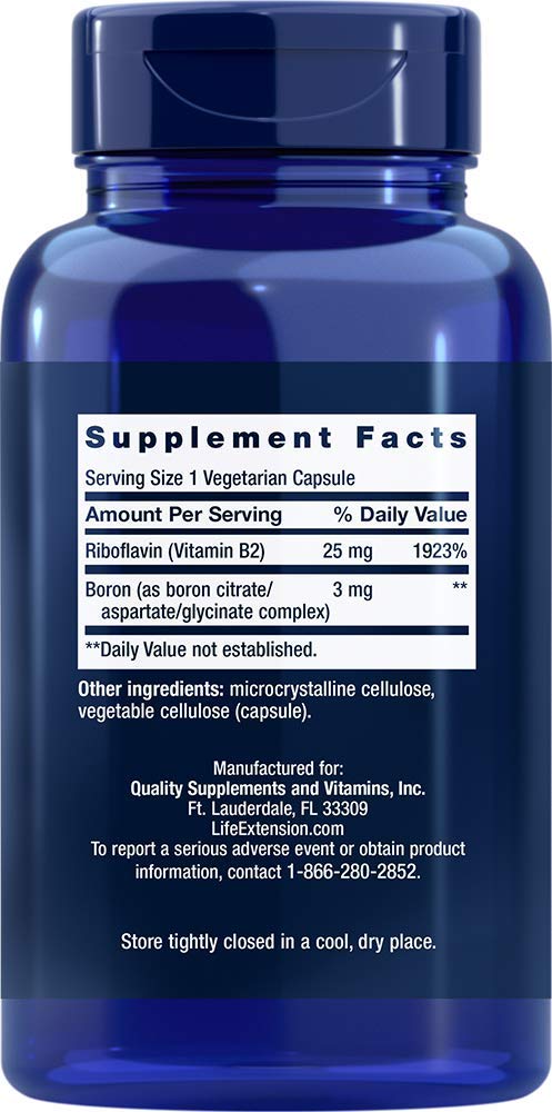 Life Extension Boron 3mg, 180 Veg Caps, Enhanced with 25mg of Vitamin B2 | Triple Boron Complex with Boron Citrate, Glycinate, Aspartate. 1-Per-Day Formula. Non-GMO, Gluten Free, Vegetarian. 180 Count (Pack of 1)