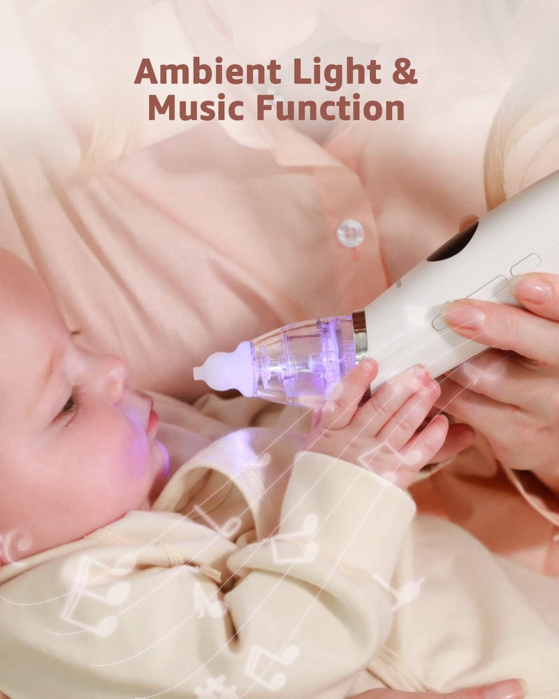 GROWNSY Nasal Aspirator for Baby | Baby Nose Sucker | Electric Nose Suction for Toddler, Ergonomic Booger Sucker with 3 Silicone Tips, Music & Light Soothing Function(White) White - BeesActive Australia