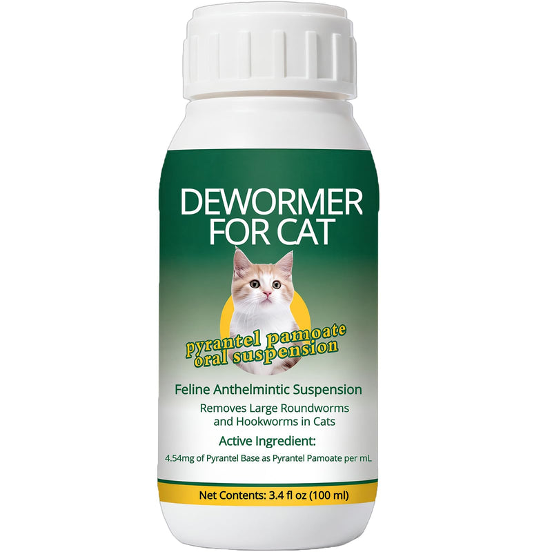 Pyrantel Pamoate Oral Suspension for Cats & Kittens, Cat Dewormer for Roundworms and Hookworms, 100 mL
