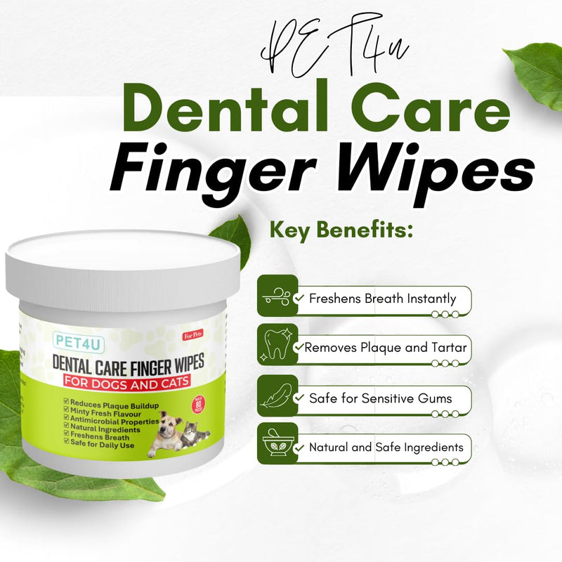 Dental Finger Wipes for Dogs and Cats - 80ct - Fights Plaque, Tartar & Bad Breath - Gentle & pH Balanced Dog Teeth Cleaning Wipes - Ideal for Small Dogs & Cats - BeesActive Australia