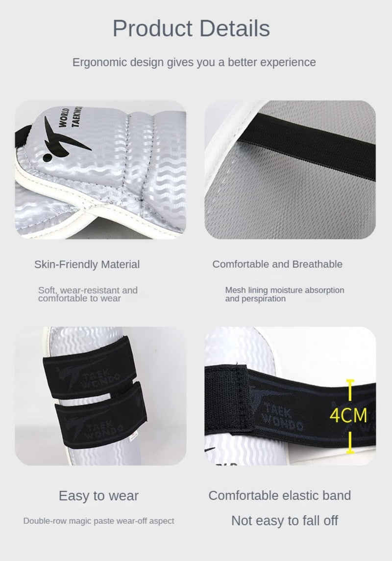 Taekwondo Shin Protector Forearm Elbow Arm Guards, WT MMA Martial Arts Kickboxing Karate Sparring Muay Thi Training Match Gym School Academy for Men Women Kids White Elbow Guards Large