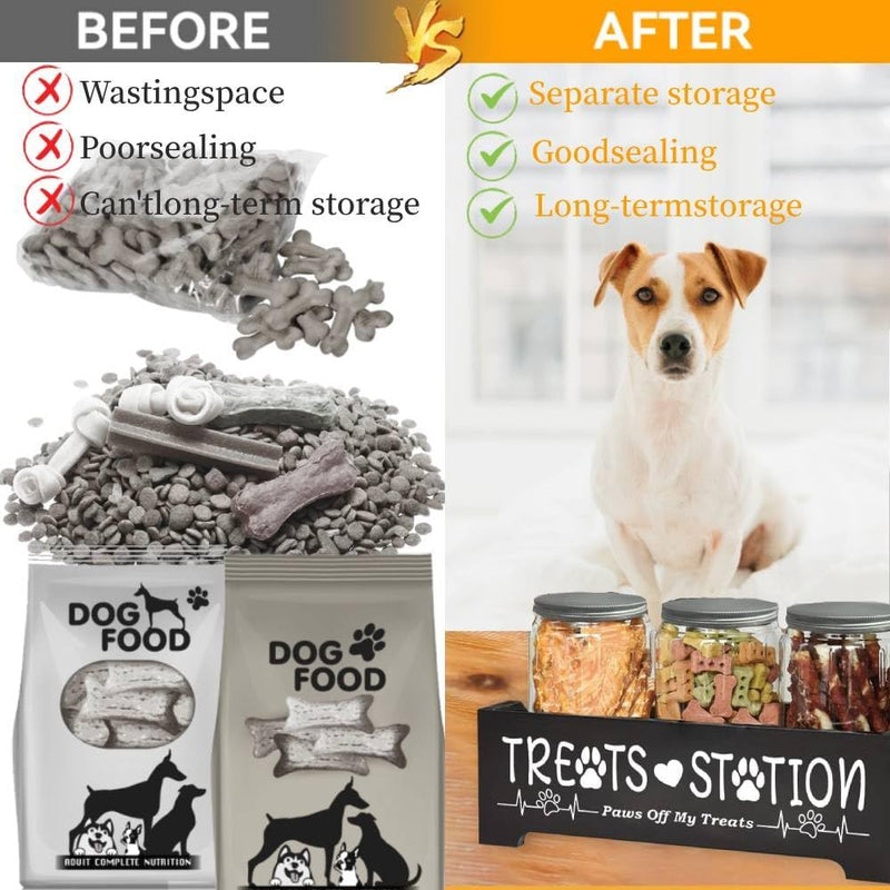 Dog Treat Container,Airtight Dog Food Storage Container with 3 Jars, Farmhouse Wood Dog Treat Jars, Pet Food Storage Containers for Dog, Cat or Small Animals(Black) - BeesActive Australia
