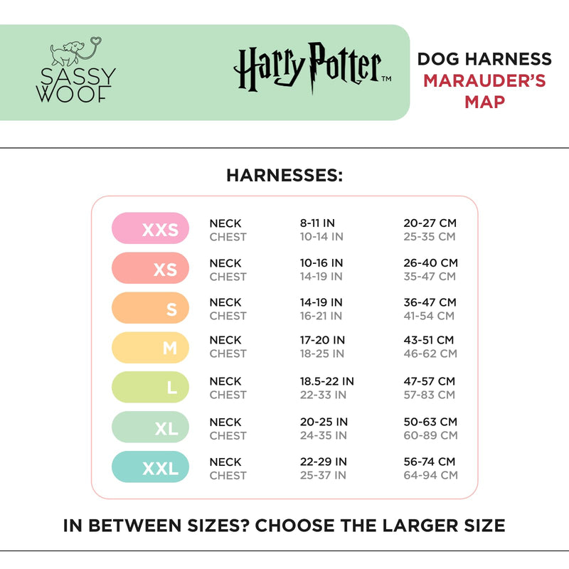 Dog Adjustable Harness - Harry Potter™ Marauder's Map™ - L, Breathable Mesh, No Pull Design with Two D-Rings, Ideal for Large Dogs - BeesActive Australia