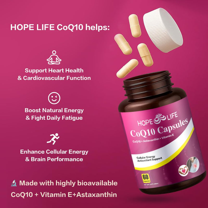 Coenzyme Q10 Supplements - 2X Better Absorption, Cellular Energy Support with Astaxanthin and Vitamin E, Antioxidant for Heart Health & Energy Production, 1 Month Supply, 60 Capsules 1 Bottles