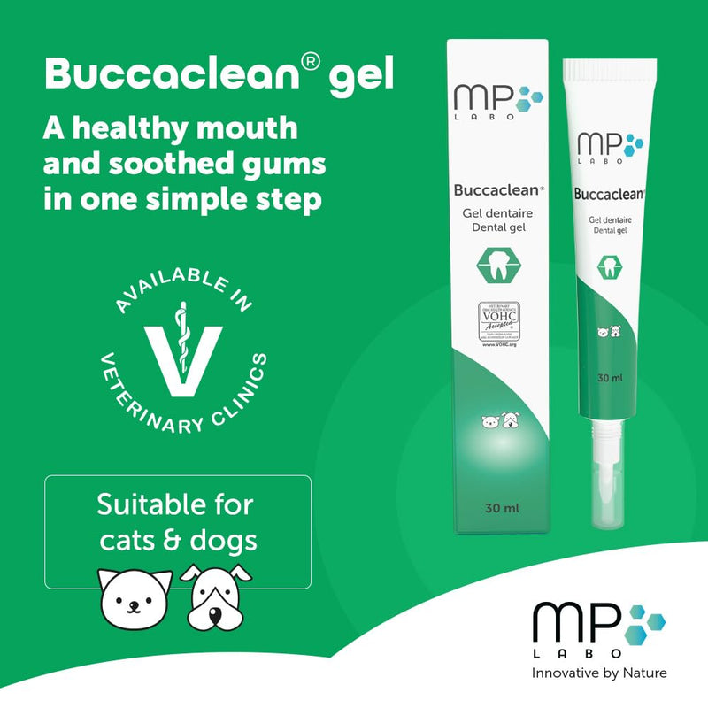 MP Labo Buccaclean® Gel 30 ml - Dental Gel for a Healthy Mouth and Soothed Gums - Dogs and Cats - VOHC® Seal of Acceptance Awarded for Dogs: “Helps Control Plaque”