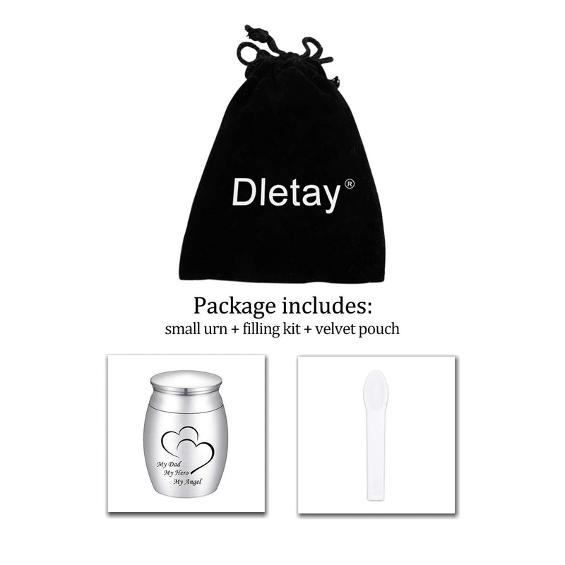Dletay 1.57 Inches Small Cremation Keepsake Urns for Human Ashes Mini Cremation Urn Small Funeral Urns for Ashes Stainless Steel Cremation Funeral Urn-My Dad My Hero My Angel My Dad