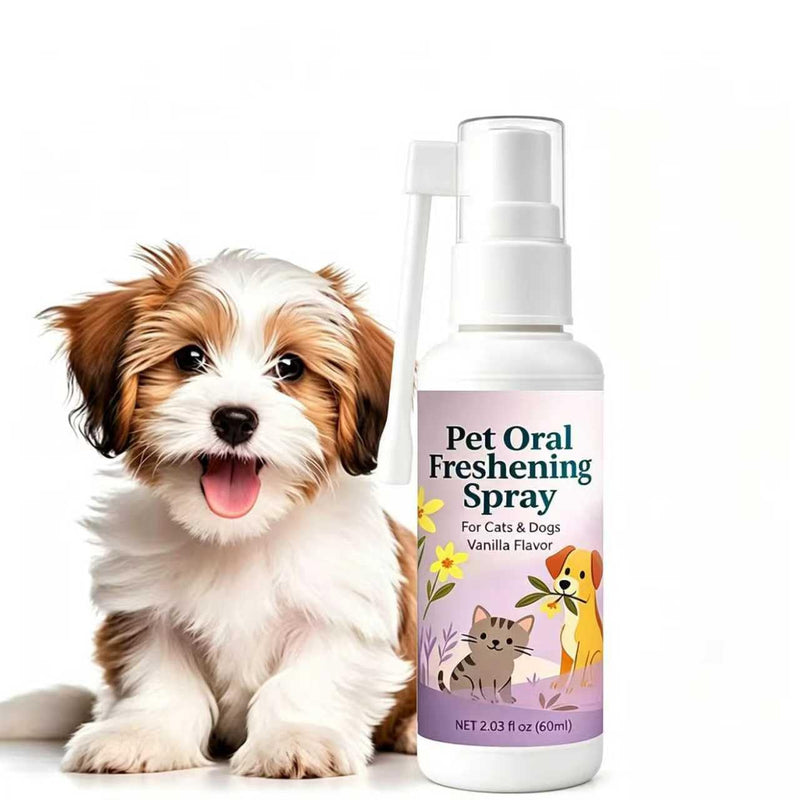 Pet Oral Care Spray, Vanilla Flavor, Natural Breath Freshener for Dogs & Cats, Gentle Formula for Bad Breath, Teeth & Gum Support, No Brushing Needed, Safe Daily Pet Hygiene